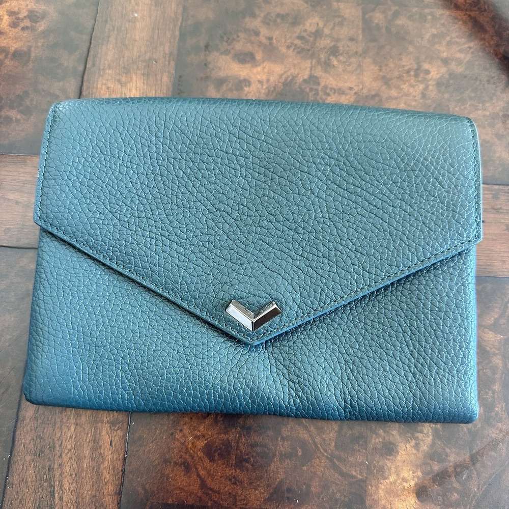 Botkier Handbag Clutch Bag 7.5 Inch Green Teal Pebbled Leather No Chain Strap